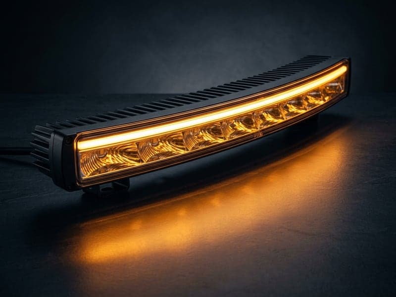Rampe LED incurvée Next‑Tech avec feux de jour DRL ambrés allumés, barre lumineuse double rangée pour véhicule 4x4