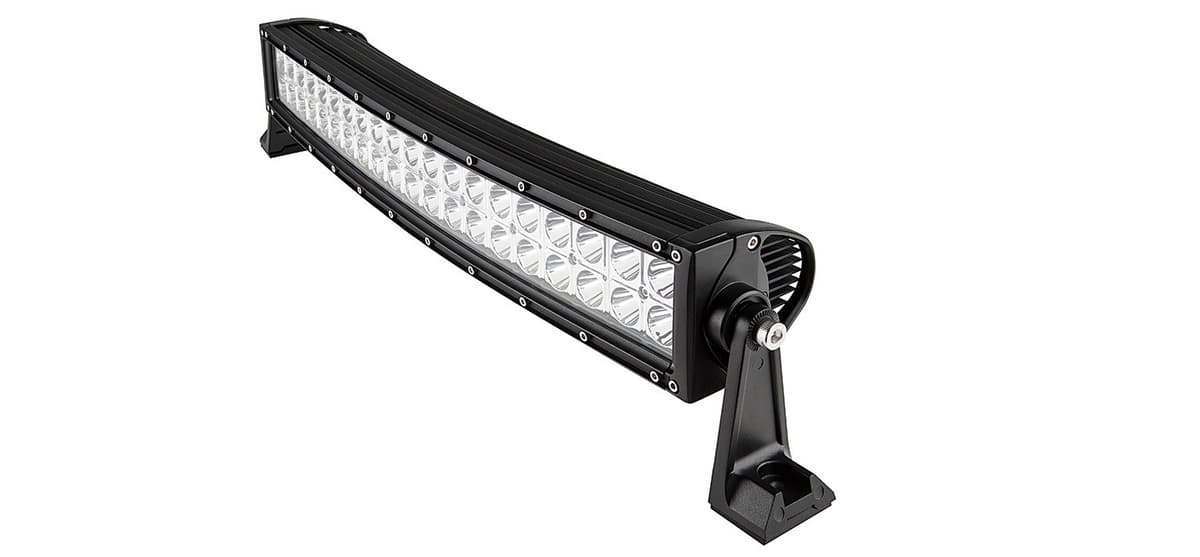 Rampe LED 40 LED 120W incurvée vue de face éteinte avec optiques apparentes et fixation orientable