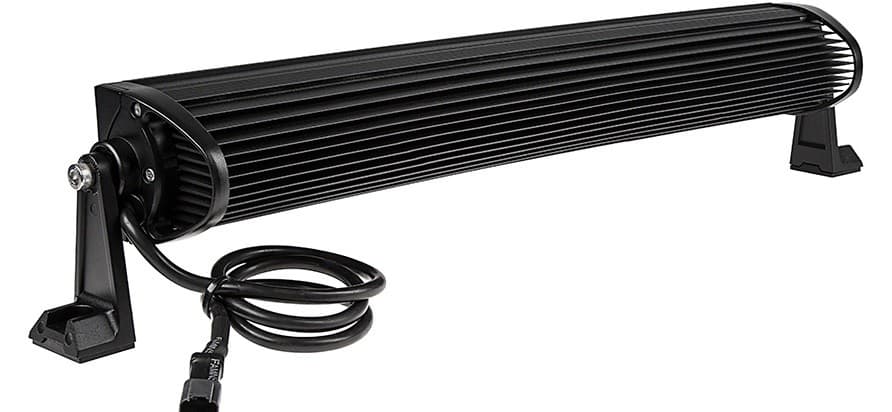 Vue arrière de la barre LED FLEX 550mm montrant le dissipateur aluminium nervuré et le câble d'alimentation