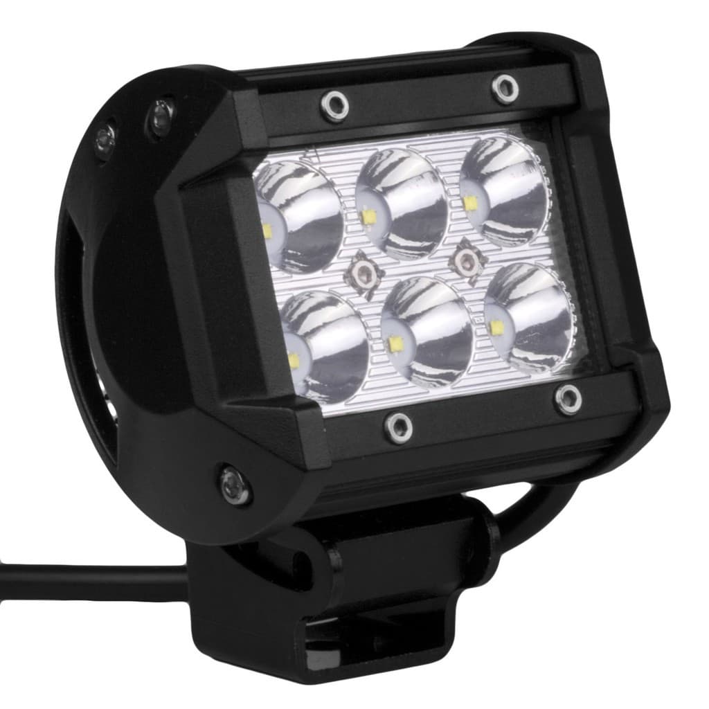 Projecteur LED carré 18W vue latérale optiques réflecteurs et boîtier compact 95mm