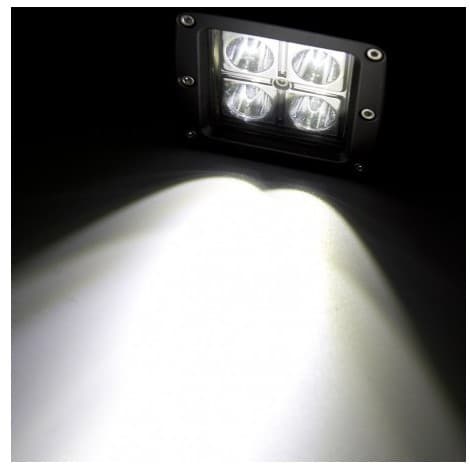 Faisceau spot concentré du phare LED moto 20W allumé, projection lumineuse blanche intense dans l'obscurité