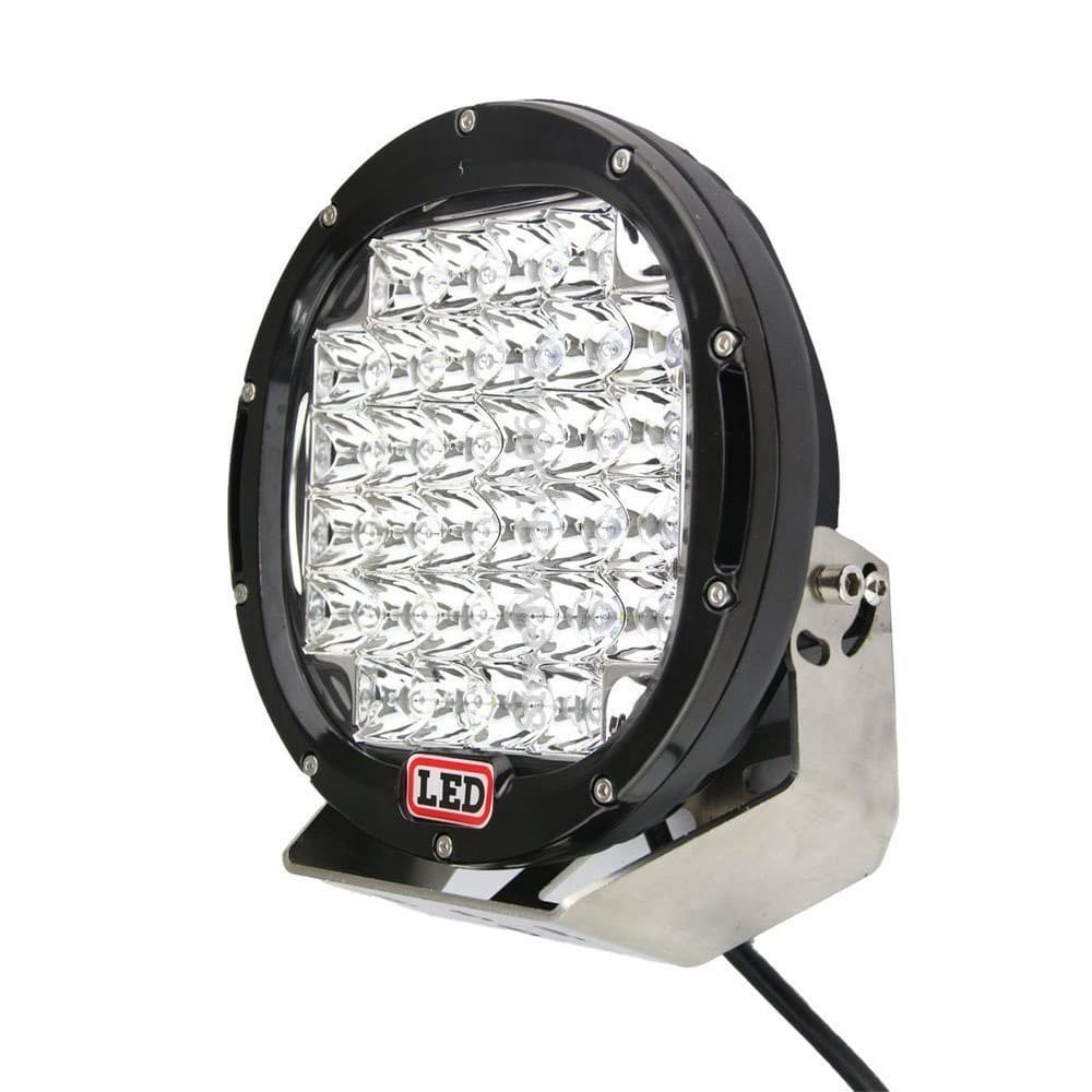 Phare LED 185W 37 leds vue trois-quarts avec boîtier aluminium noir et support de fixation