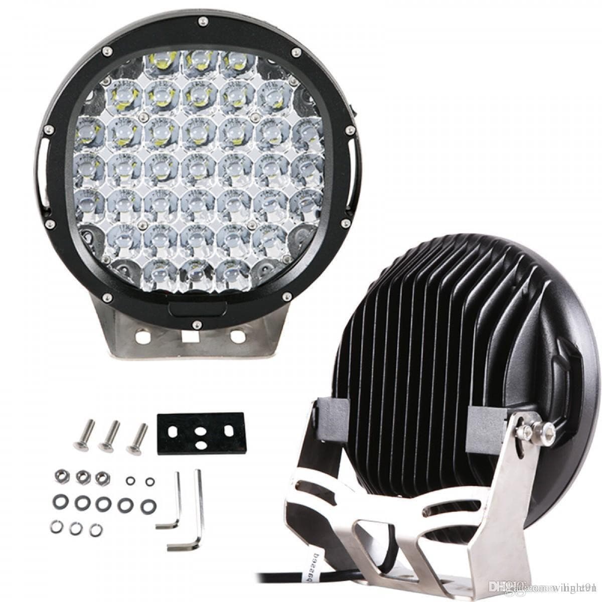 Phare LED longue portée 185W avec dissipateur arrière, visserie et kit de montage complet