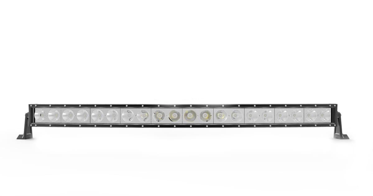 Barre LED incurvée 200W GALAXY vue de face éteinte avec 20 LEDs CREE alignées sur 1050mm