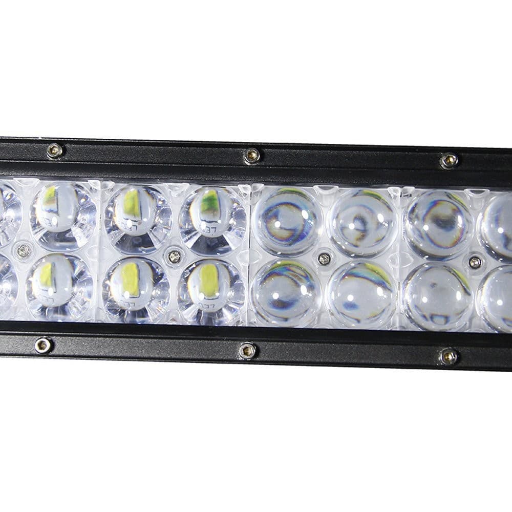 Détail optiques double rangée barre LED 288W lentilles spot et flood