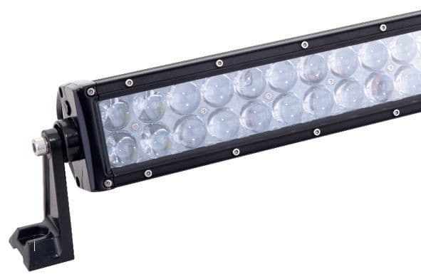 Gros plan extrémité barre LED 4D 120W avec étrier de montage orientable et boîtier aluminium noir