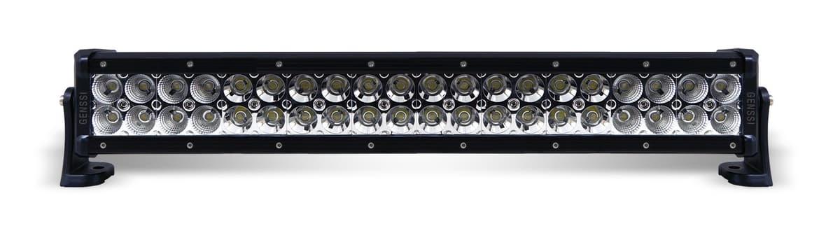 Barre LED SSV 120W vue de face détaillée montrant les 40 leds CREE alignées sur deux rangées et boîtier alu noir