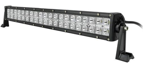 Barre LED 40 leds 120W vue arrière trois quarts illustrant le faisceau dual spot flood et sortie de câble