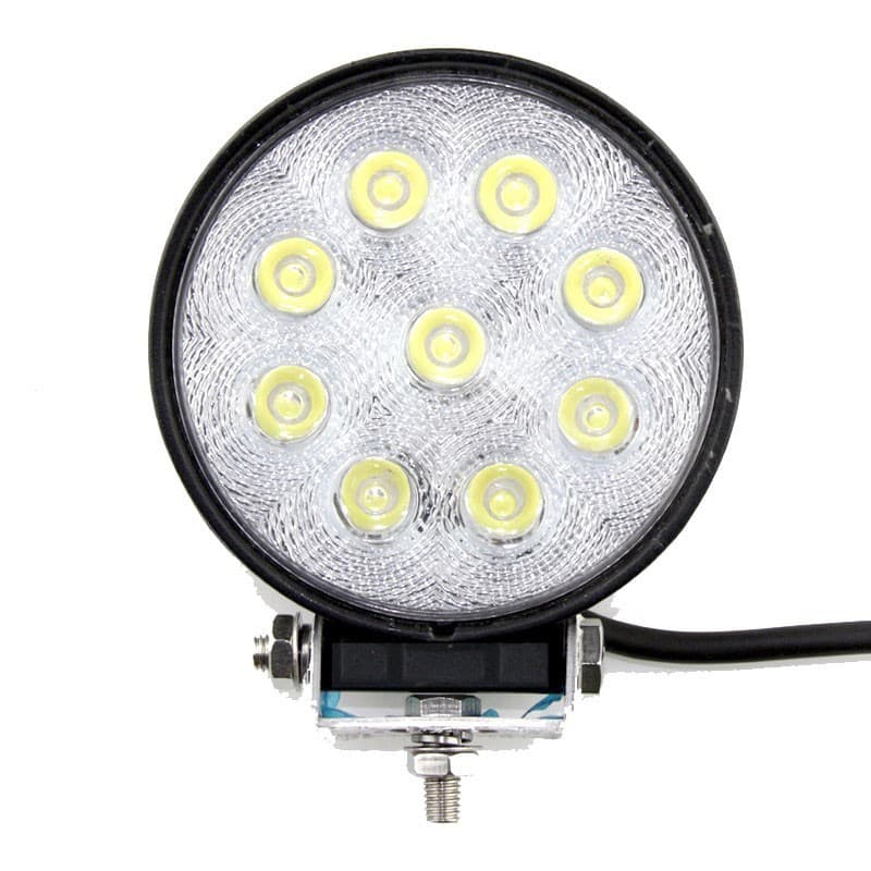 Phare LED rond 27W 110mm face avant éteint avec optique transparente et 9 diodes visibles
