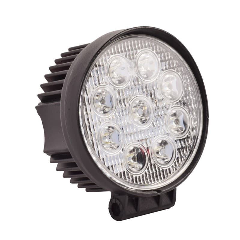 Projecteur LED 27W universel vue trois-quarts avant avec corps aluminium et étrier de montage