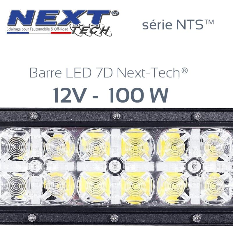 Détail des LED CREE de la barre LED 4x4 7D 100W série NTS, optiques double rangée 12V