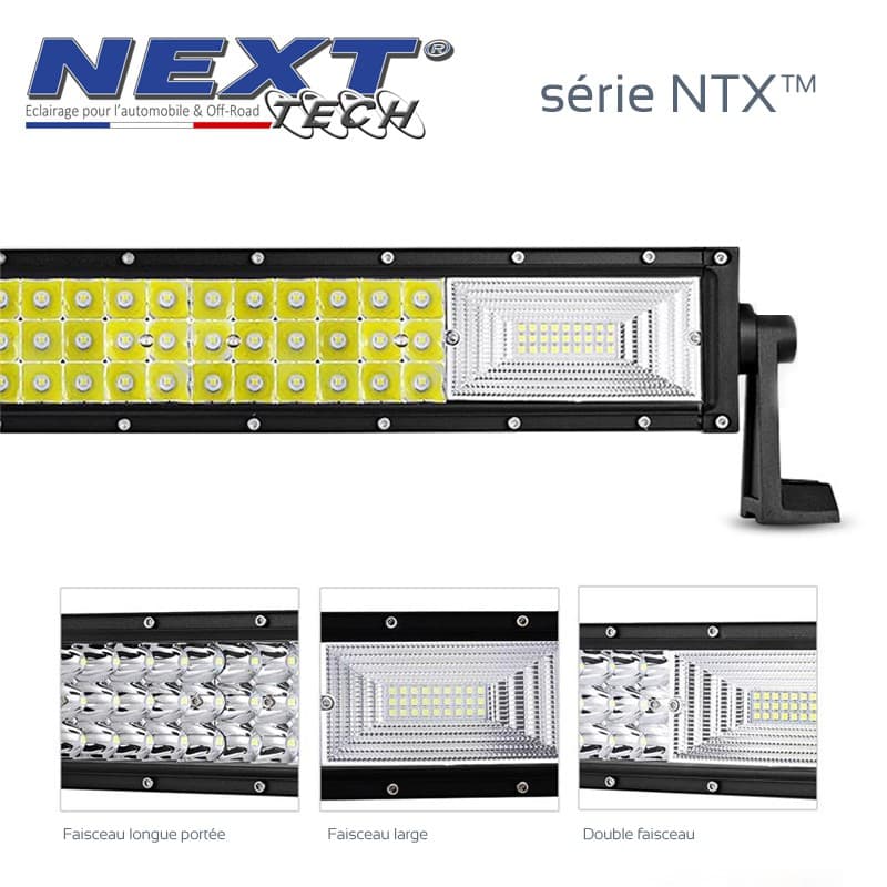 Barre LED NTX 325W zoom sur LEDs et schémas faisceau longue portée, large et double pour 4x4