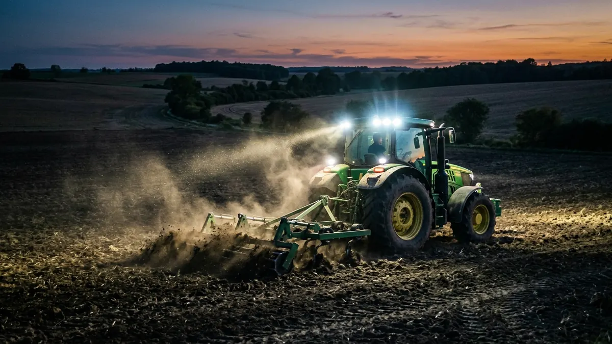 Phare de travail LED IP69K en aluminium moulé résistant aux vibrations et à la poussière sur un engin de chantier