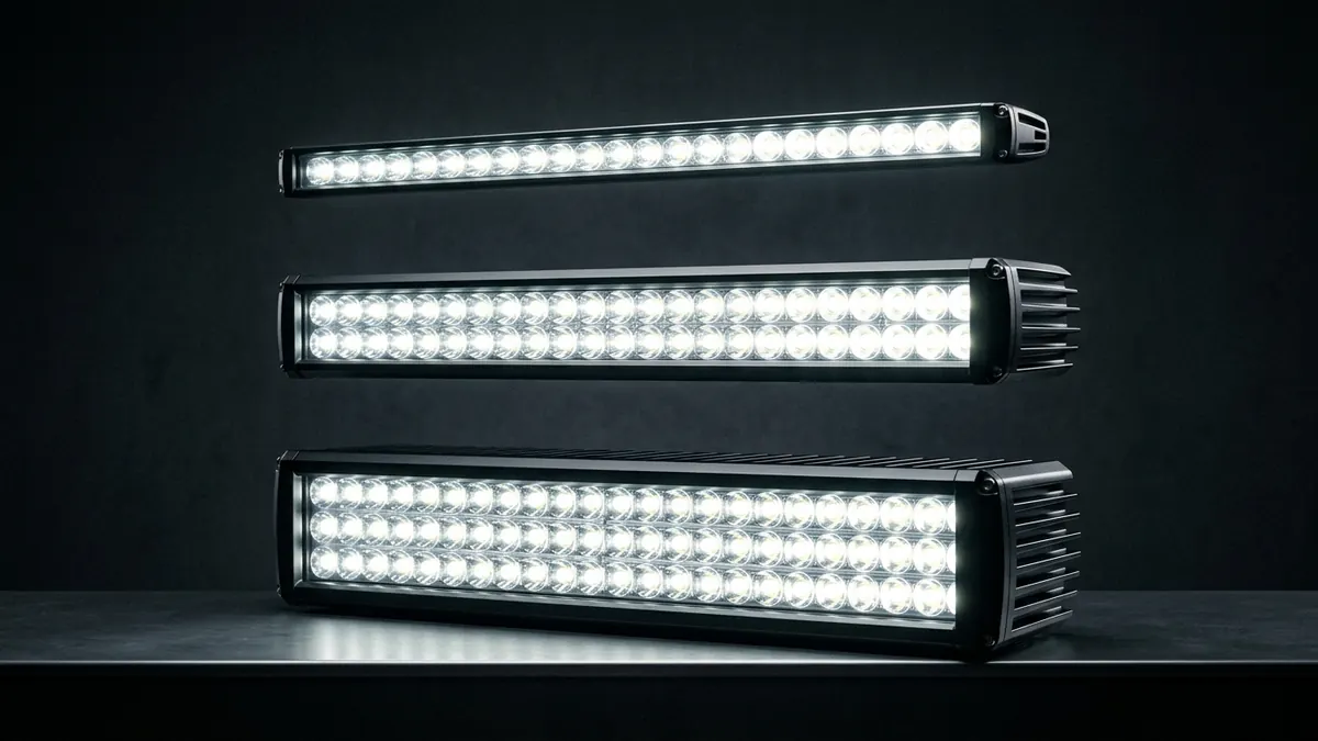 Rampe LED simple rangée au profil ultra-mince montée derrière la calandre d'un pick-up 4x4